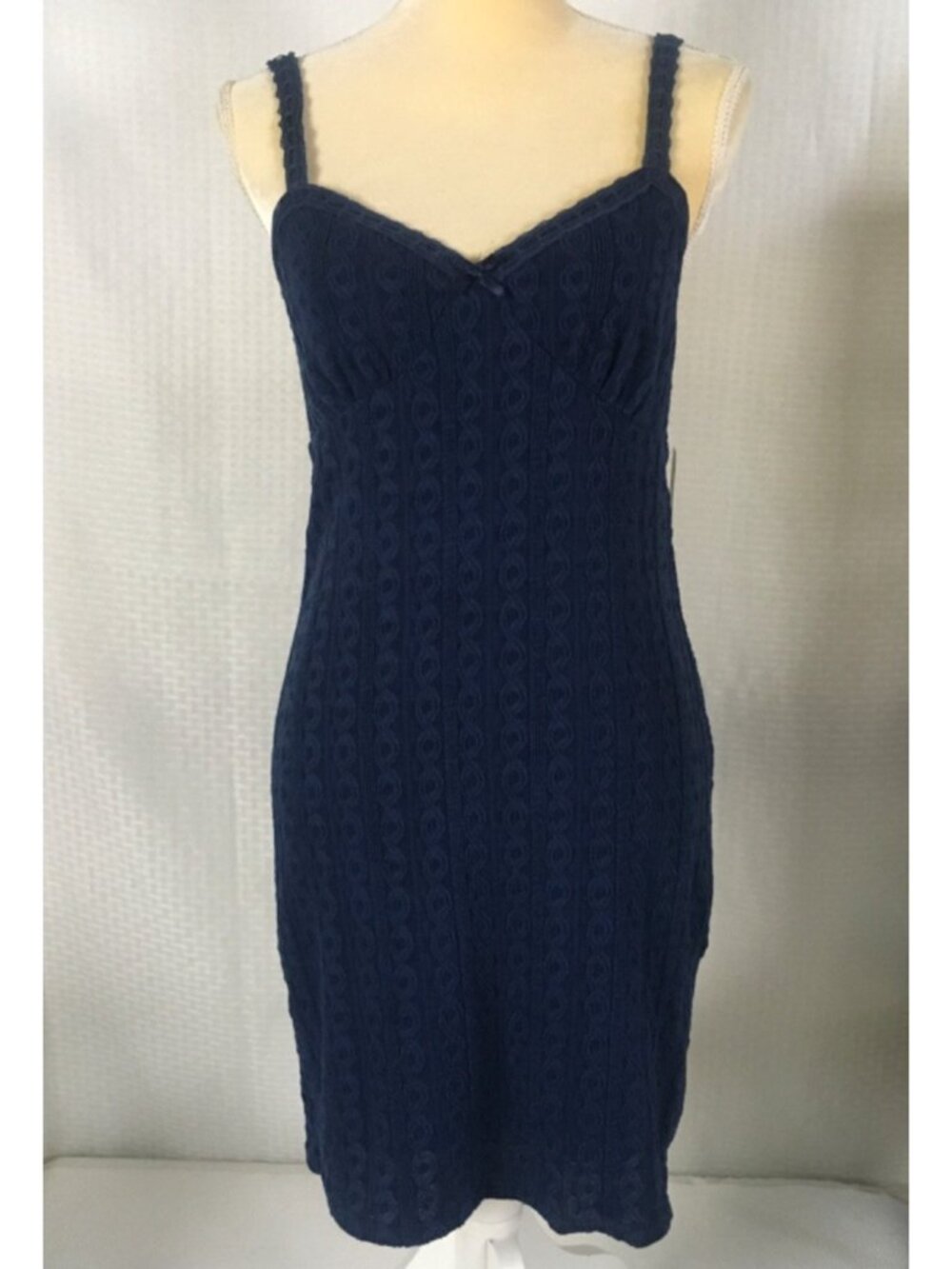 No Boundaries Dress Size XS 0-2 Navy Blue Lace Trim Sleeveless Lined V neck New